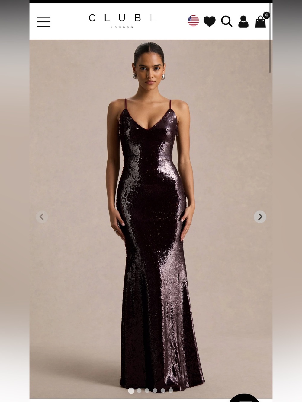 Club L London Sequined Spaghetti-Strap Mermaid Gown in Deep Plum
